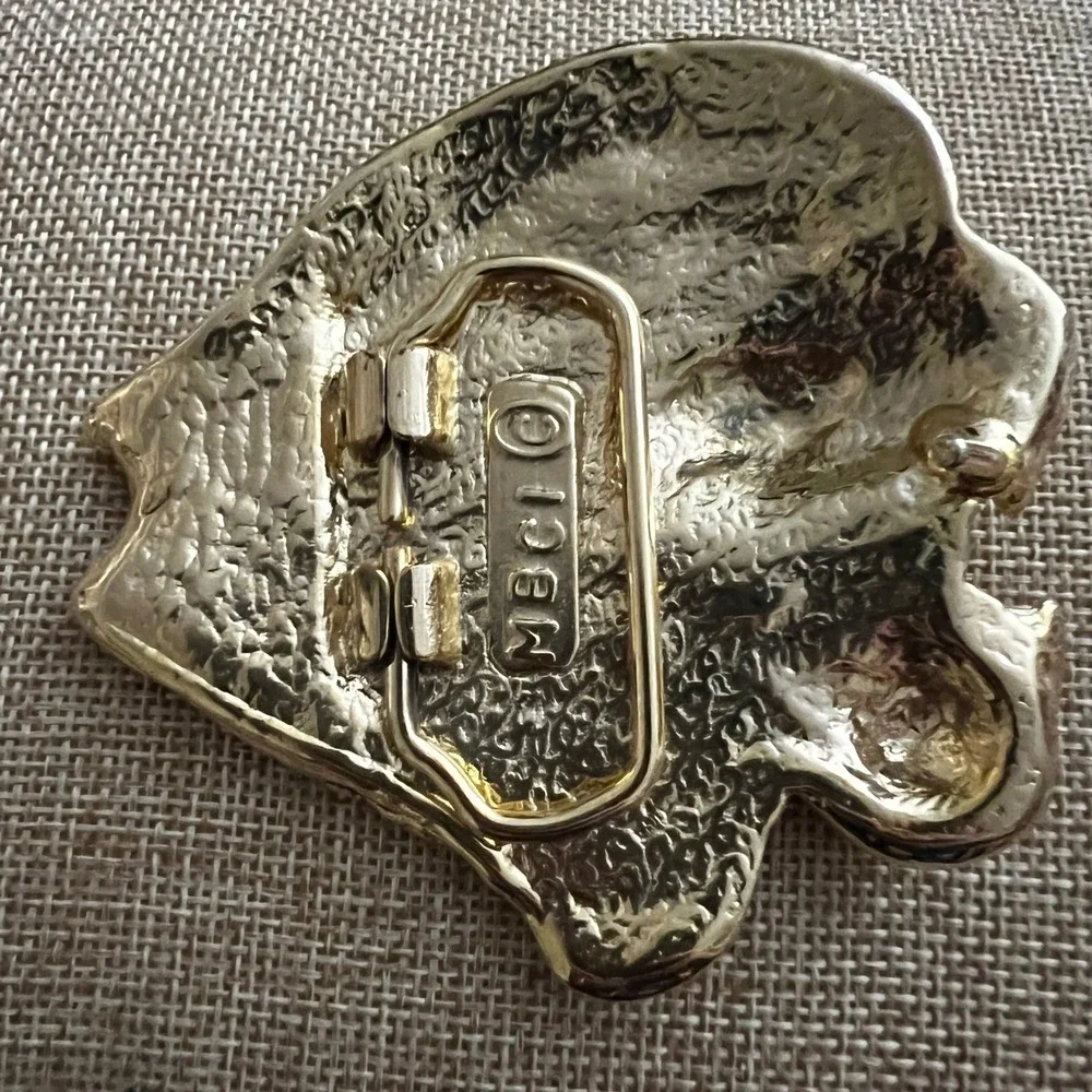 MBCI Vintage Gold Tone Roaring Lion Head Belt Buckle‎ Size 3.5 Inch Western